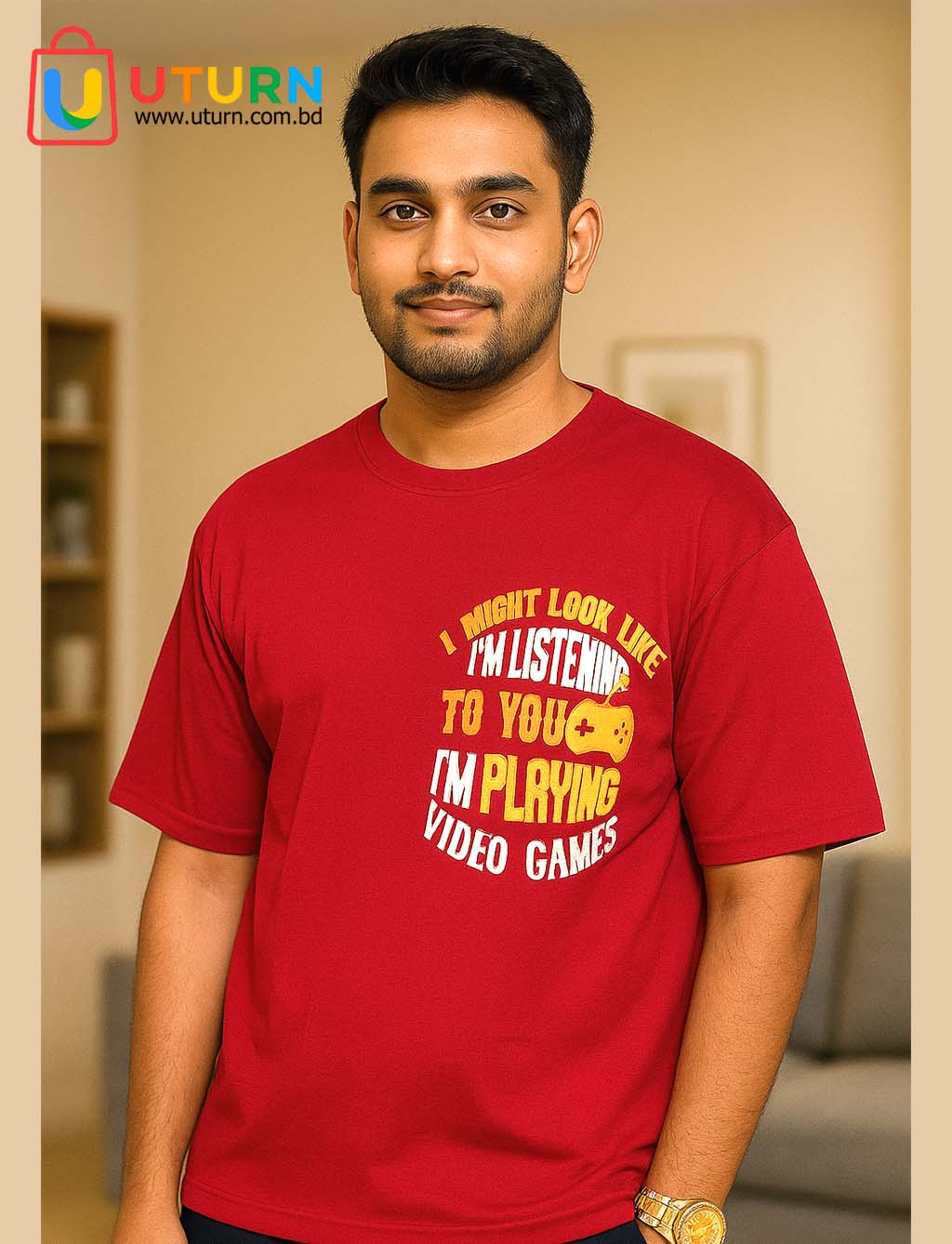 Bright Red Cotton Drop Shoulder T-shirt for Men/ woman